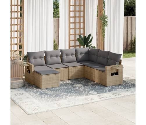 Set sofás de jardín 7 piezas y cojines ratán sintético beige