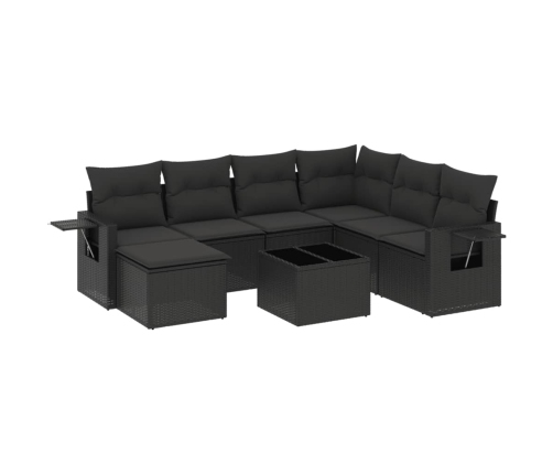 Set de sofás de jardín 8 piezas y cojines ratán sintético negro