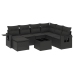 Set de sofás de jardín 8 piezas y cojines ratán sintético negro