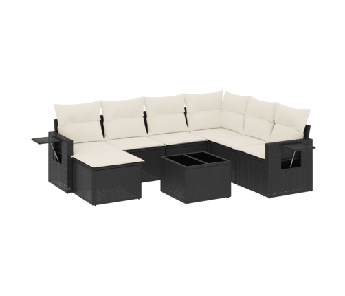 Set de sofás de jardín 8 piezas y cojines ratán sintético negro