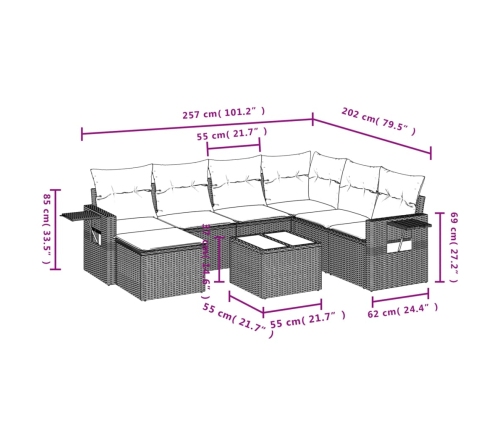 Set de sofás de jardín 8 piezas y cojines ratán sintético negro