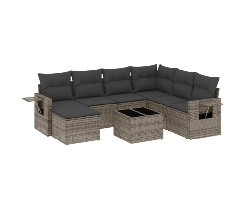 Set de sofás de jardín 8 pzas y cojines ratán sintético gris