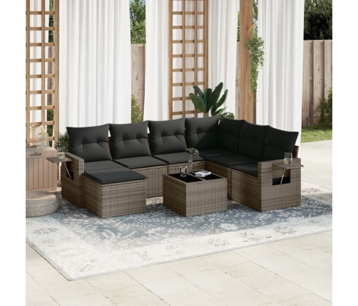 Set de sofás de jardín 8 pzas y cojines ratán sintético gris
