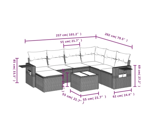 Set de sofás de jardín 8 pzas y cojines ratán sintético gris