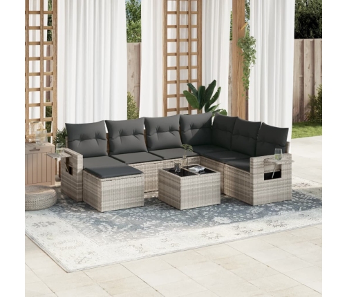 Set de sofás de jardín 8 pzas y cojines ratán sintético gris