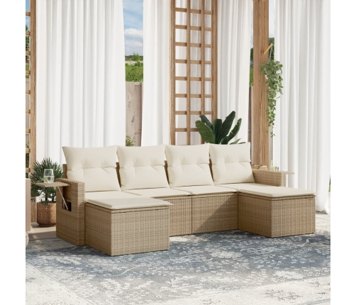 Juego de sofás jardín con cojines 6 pzas ratán sintético beige