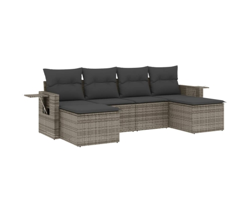 Set de muebles de jardín 6 pzas y cojines ratán sintético gris