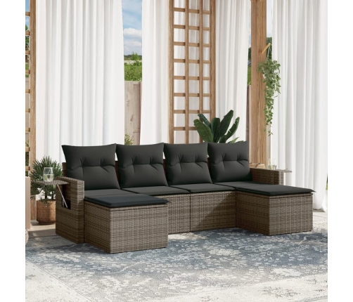 Set de muebles de jardín 6 pzas y cojines ratán sintético gris
