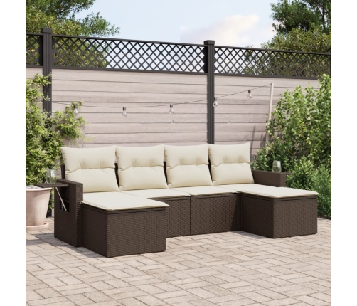 Set sofás de jardín 6 piezas y cojines ratán sintético marrón