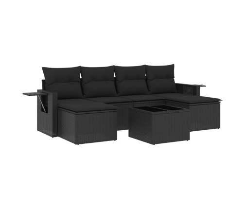 Set de comedor de jardín 7 pzas y cojines ratán sintético negro