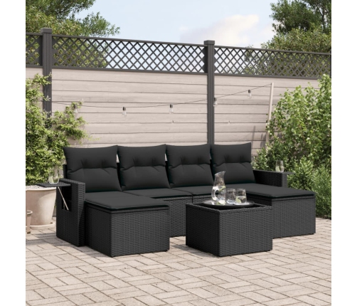 Set de comedor de jardín 7 pzas y cojines ratán sintético negro
