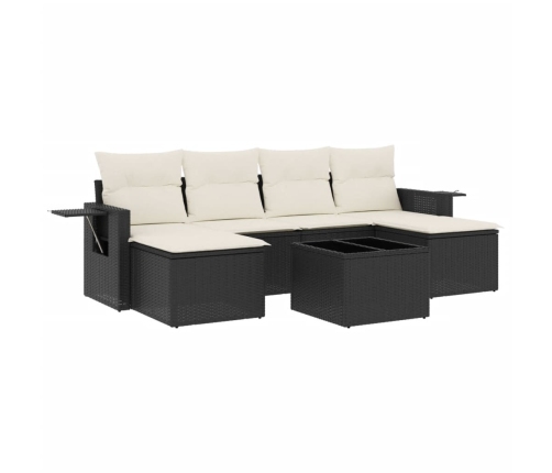 Set de comedor de jardín 7 pzas y cojines ratán sintético negro