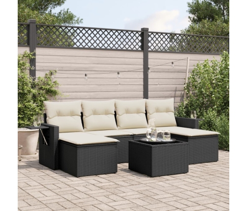 Set de comedor de jardín 7 pzas y cojines ratán sintético negro