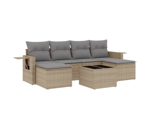 Set sofás de jardín 7 piezas y cojines ratán sintético beige
