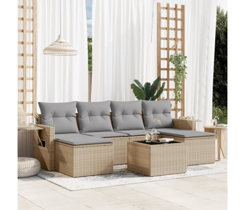Set sofás de jardín 7 piezas y cojines ratán sintético beige