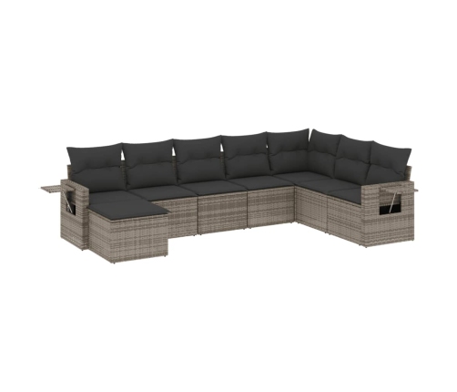 Set de sofás de jardín 8 pzas y cojines ratán sintético gris