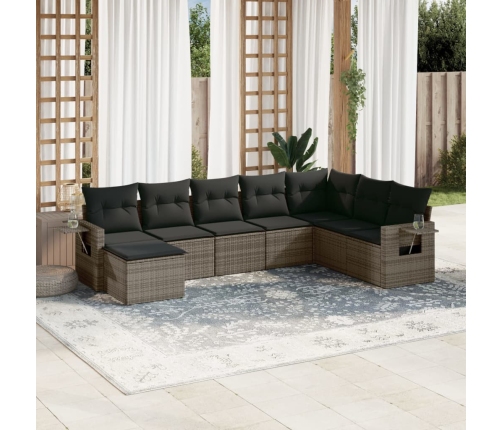 Set de sofás de jardín 8 pzas y cojines ratán sintético gris