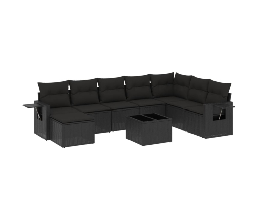 Set de sofás de jardín 8 piezas y cojines ratán sintético negro