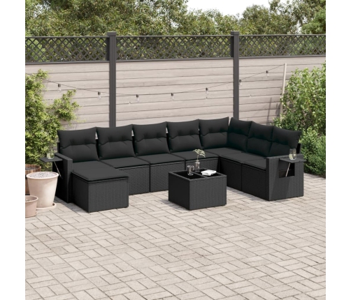 Set de sofás de jardín 8 piezas y cojines ratán sintético negro