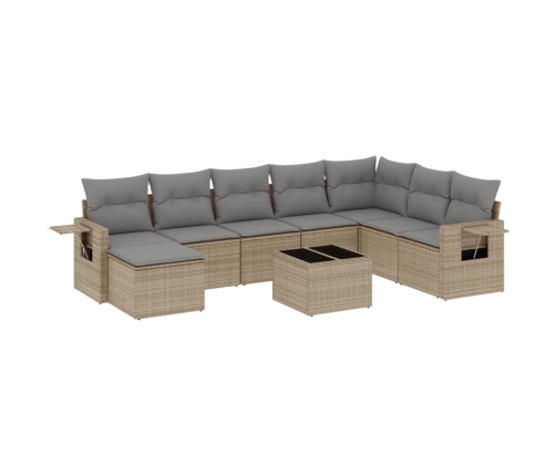 Set de sofás de jardín 9 pzas con cojines ratán sintético beige
