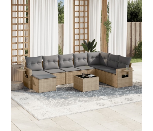 Set de sofás de jardín 9 pzas con cojines ratán sintético beige