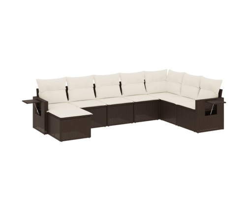 Set de sofás de jardín 9 pzas y cojines ratán sintético marrón