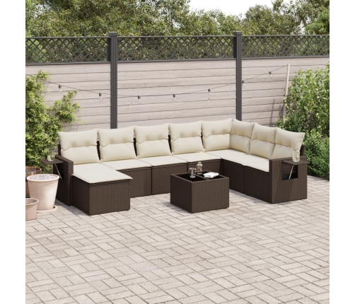 Set de sofás de jardín 9 pzas y cojines ratán sintético marrón