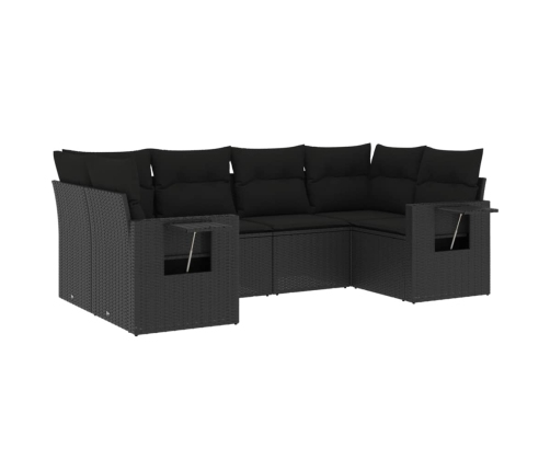 Set de sofás de jardín 6 piezas y cojines ratán sintético negro