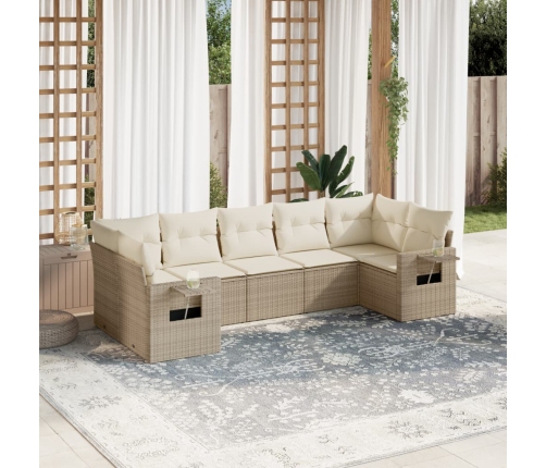 Set sofás de jardín 7 piezas y cojines ratán sintético beige
