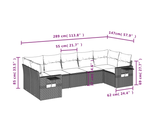Set sofás de jardín 7 piezas y cojines ratán sintético beige