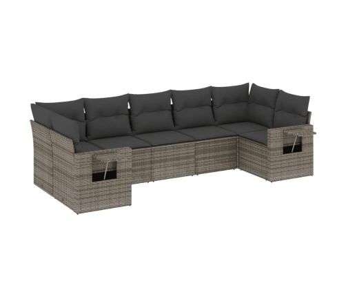 Set de sofás de jardín 7 piezas con cojines ratán PE gris