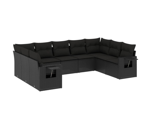 Set de sofás de jardín 8 piezas y cojines ratán sintético negro