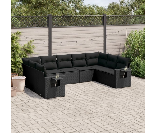 Set de sofás de jardín 8 piezas y cojines ratán sintético negro