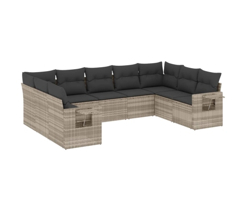 Set muebles jardín 9 pzas y cojines ratán sintético gris claro
