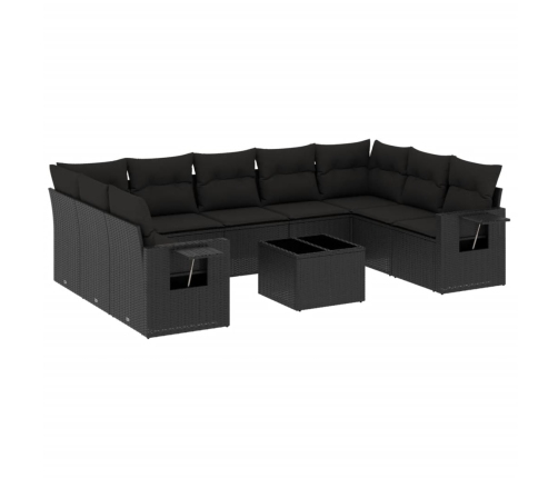 Set de sofás de jardín 10 pzas cojines ratán sintético negro