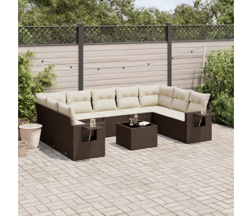 Set de sofás de jardín 10 pzas y cojines ratán sintético marrón