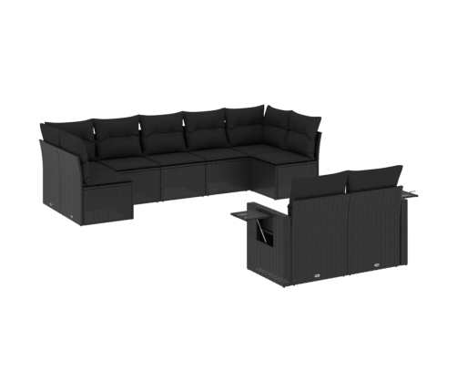 Set de sofás de jardín 8 piezas y cojines ratán sintético negro