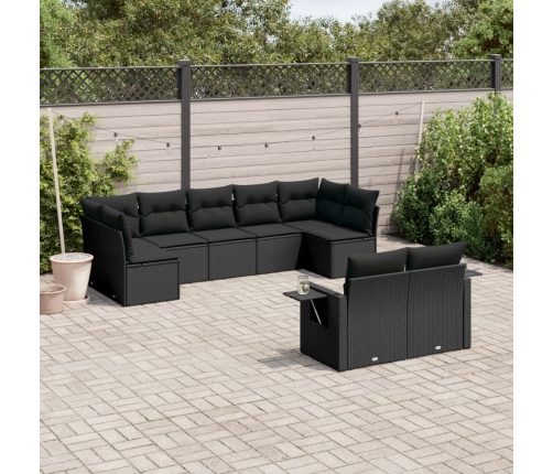 Set de sofás de jardín 8 piezas y cojines ratán sintético negro