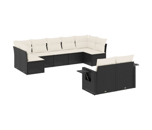 Set de sofás de jardín 8 piezas y cojines ratán sintético negro