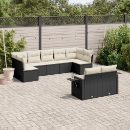 Set de sofás de jardín 8 piezas y cojines ratán sintético negro