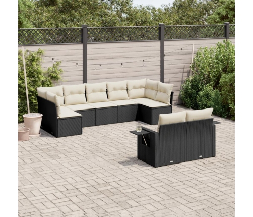 Set de sofás de jardín 8 piezas y cojines ratán sintético negro
