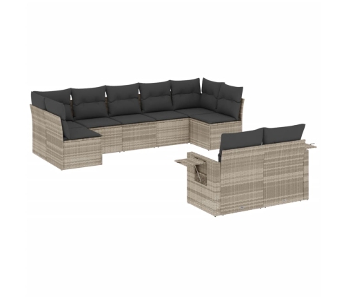 Set muebles jardín 9 pzas y cojines ratán sintético gris claro