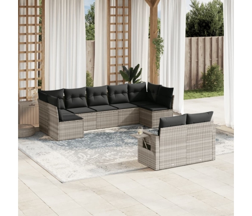 Set muebles jardín 9 pzas y cojines ratán sintético gris claro