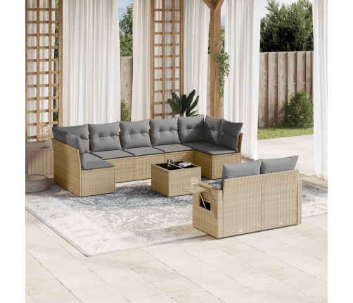 Juego de sofás jardín con cojines beige 10 pzas ratán sintético