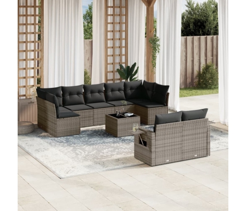 Set de sofás de jardín 10 pzas con cojines ratán sintético gris