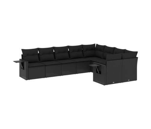 Set de sofás de jardín 8 piezas y cojines ratán sintético negro