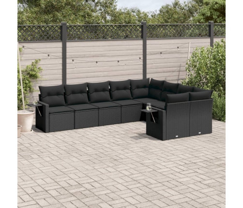 Set de sofás de jardín 8 piezas y cojines ratán sintético negro