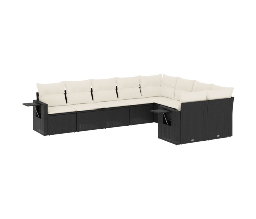 Set de sofás de jardín 8 piezas y cojines ratán sintético negro
