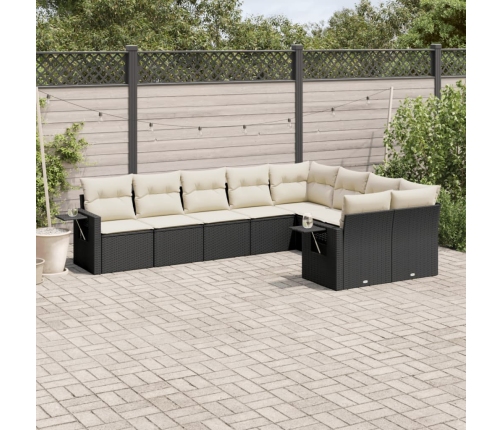 Set de sofás de jardín 8 piezas y cojines ratán sintético negro