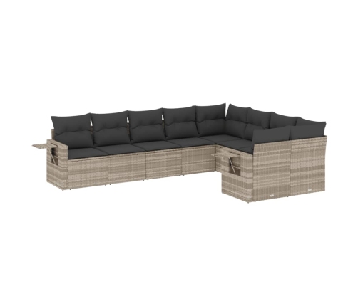 Set muebles jardín 9 pzas y cojines ratán sintético gris claro